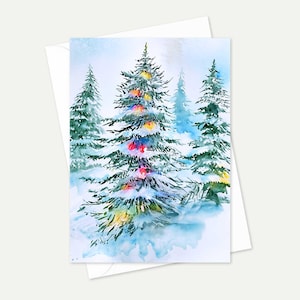 Lot de 10 cartes de Noël - Sapin de Noël enneigé - Cartes de voeux de Noël avec enveloppes