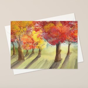 Lot de 10 cartes de voeux - Taille 5 x 7 - Arbres d'automne colorés dans le parc - Cartes vierges de saison d'automne avec enveloppes