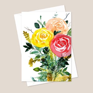 Lot de 10 cartes florales – Roses pastel | Ensemble de cartes de voeux aquarelle