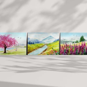 Landscape Greeting Card Set – Pack of 3 | Florals & Mountains | Nature Art Cards with Envelopes