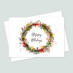 Lot de 10 cartes de voeux couronne de Noël 5 x 7 – Cartes festives avec enveloppes