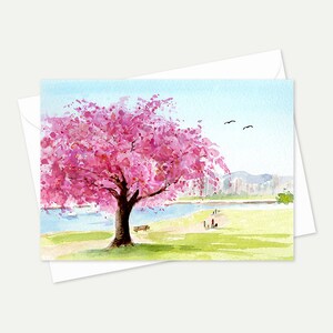 Lot de 10 cartes de voeux fleurs de cerisier - carte florale 5 x 7 avec enveloppe - voeux printaniers et carte de correspondance