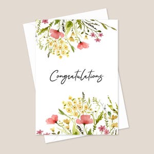 Lot de 10 cartes de voeux - Anniversaire, mariage, fiançailles - Aquarelle florale avec enveloppes