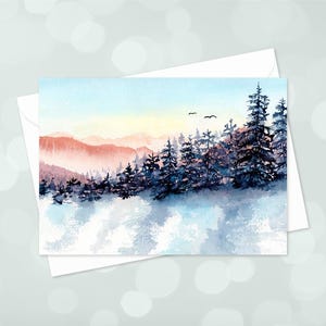 Lot de 10 cartes de voeux aquarelles - Scène hivernale de l'Okanagan