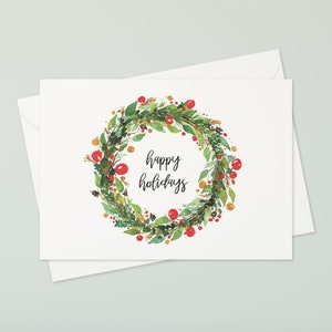 Lot de 10 cartes de voeux couronne de Noël 5 x 7 – Cartes festives avec enveloppes