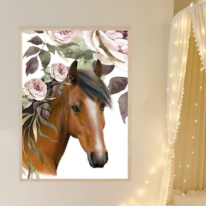 Horse Nursery Prints  Girls floral Pony prints, girls wall art, Horse bedroom Decor.