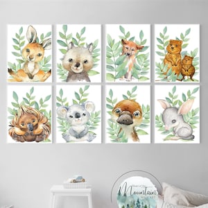 Printed Australian Animal Nursery prints, set of 3/4/6 0r 8  Nursery wall prints animal  nursery prints, Animal nursery wall art
