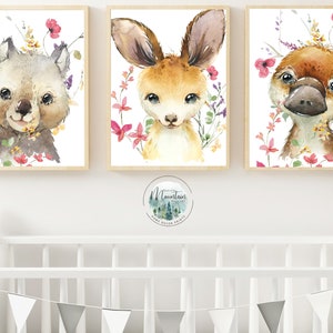 Printed Australian Girls Nursery wall prints, Australian animal  nursery prints, Animal nursery wall art