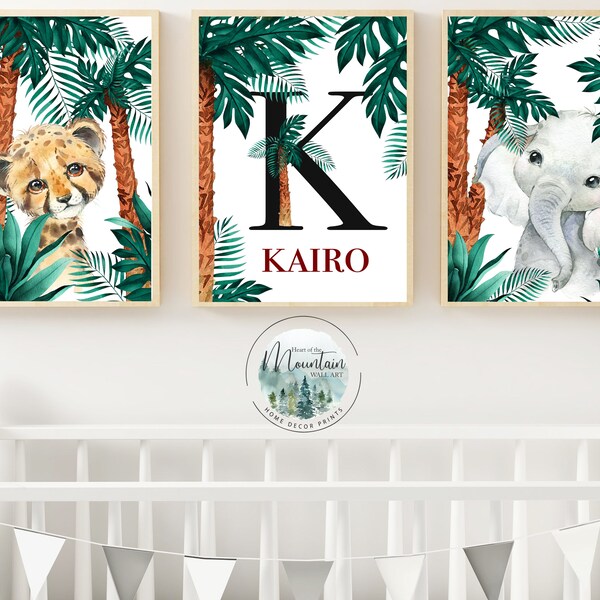 Printed tribal Safari  nursery name, boys Nursery wall prints, Safari animal nursery prints, Animal nursery wall art