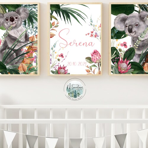 Printed Australian Animals Girls Nursery Wall Prints Name Etsy Australia
