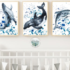 Printed Ocean coastal Nursery wall prints, Sea animal nursery prints, Animal nursery wall art