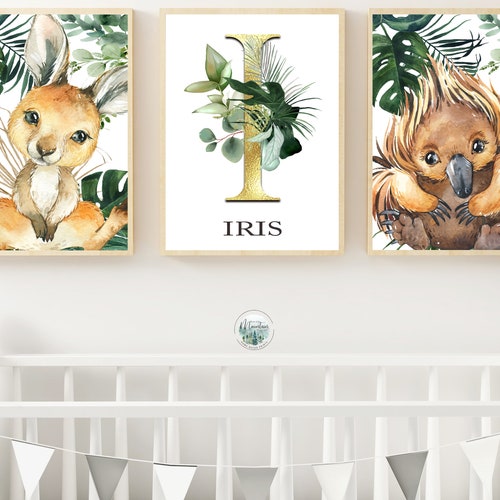 Printed Australian Animals Girls Nursery Wall Prints Name Etsy Australia