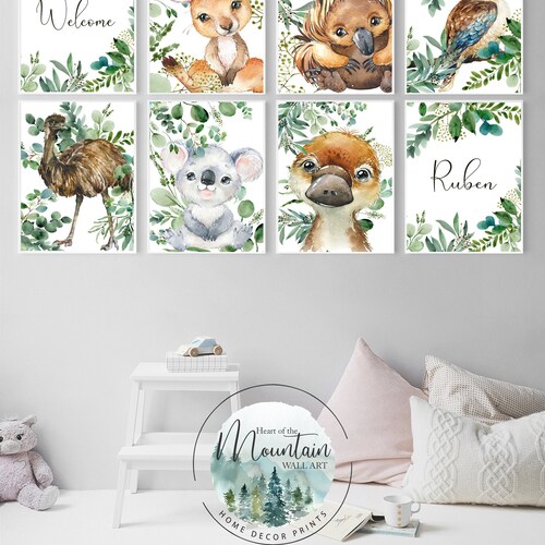 Printed Australian Animals Girls Nursery Wall Prints Printed Etsy