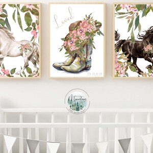 Printed Pony Girls Nursery wall prints,  wild horse nursery Loved prints, Horse  nursery wall art