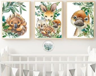 Printed Australian Boys/Girls unisex Nursery wall prints, Australian animal  nursery prints, Animal nursery wall art