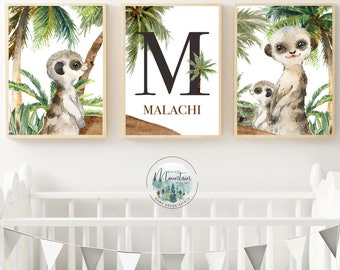 Printed Safari Boys Meerkat Nursery Name wall prints, Safari animal nursery prints, Animal nursery wall art