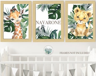 Printed Safari Animal Boys,Girls Nursery Name wall decor, Safari Animal  nursery prints, Animal nursery wall art