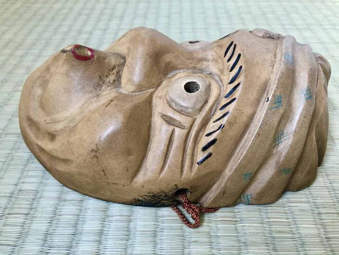 Vintage Japanese Wood carved Hyottoko Mask ひょっとこ Wall Hanging Etsy