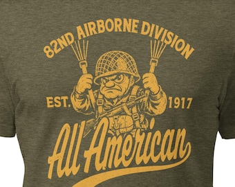 82nd Airborne Division Army T-Shirt, All American Vintage Mascot, Olive