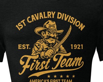 1st Cavalry Division Army T-Shirt, First Team Vintage Cavalry Mascot