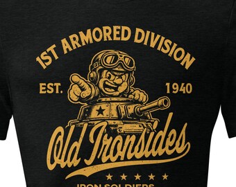 1st Armored Division Army T-Shirt, Old Ironsides Vintage Tanker Mascot