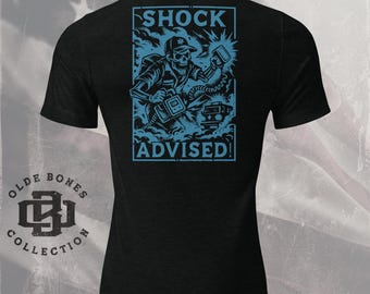 EMT T-Shirt, Paramedic EMS First Responder Tee, Emergency Medical Gift, Medic Shirt for EMS Professionals, Shock Advised Blue