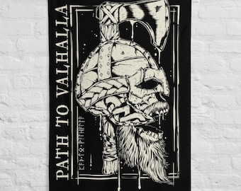 Path to Valhalla Viking Flag, Norse Warrior Graphic