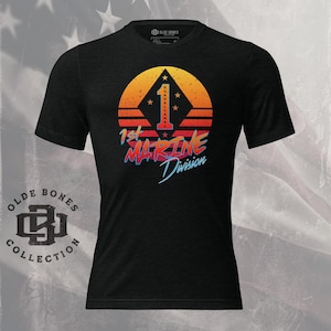 Tri-Blend Black 1st Marine Division 80s Style Military T-Shirt