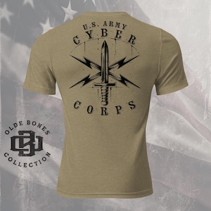Tri-Blend Olive Army Cyber Corps Insignia Military T-Shirt