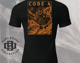 Politieshirt, T-shirt met code 4-schedel, politiecadeaus, politieshirt, Back the Blue