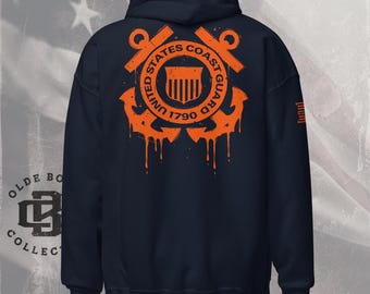 Sudadera con capucha azul con el logotipo naranja de la Guardia Costera, regalos de la Guardia Costera