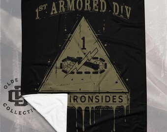 Army 1st Armored Division Throw Blanket, Patriotic Decor, Military Home Decor