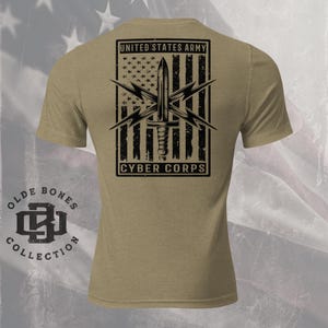Tri-Blend Olive Army Cyber Corps Insignia Military Flag T-Shirt