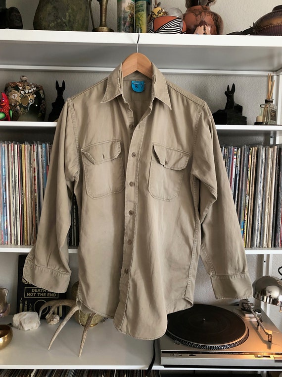 Vintage 60's Distressed Khaki Button Up Military A