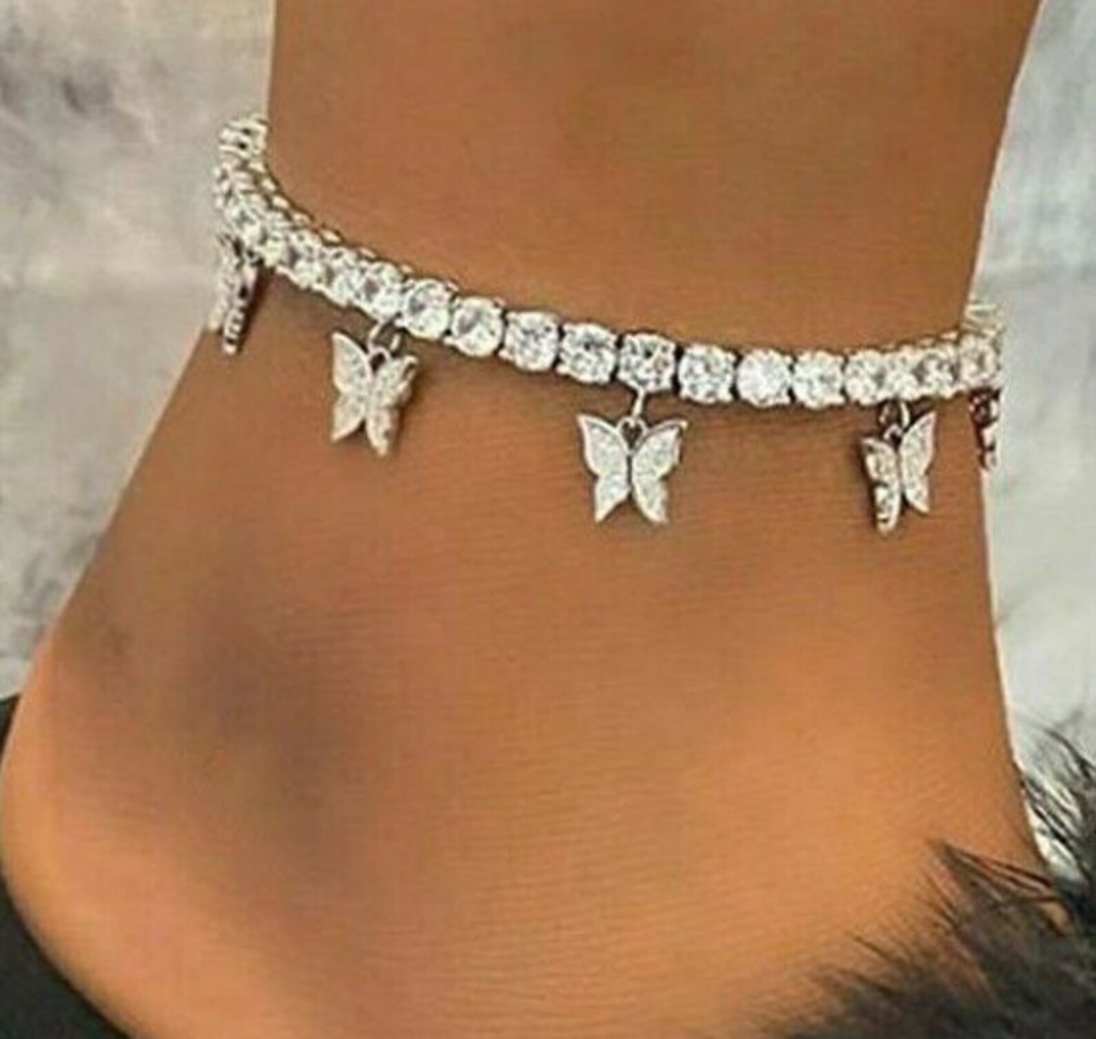 Butterfly Ankle Bracelet Butterfly Anklet Crystal Anklet Etsy