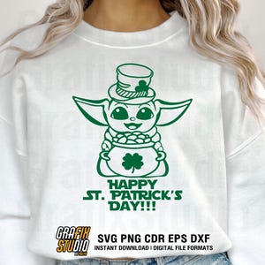 Baby Yoda St Patricks Day SVG, Cute Grogu Shamrock Shirt Design, Kids Star Wars SVG, Cricut Silhouette Premium Digital Download