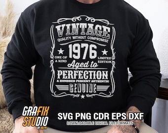 1976 Birthday SVG: Vintage Aged to Perfection Design (Digital Download)