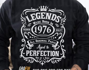 50th Birthday Svg, 1976 Vintage Svg, Legends Are Born, Born in 1976, Birthday Shirt Design, Cricut Cut File, PNG, EPS, DXF
