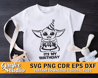 Baby Yoda Birthday Svg, Grogu Birthday Svg, Mandalorian Birthday Shirt, Star Wars Cricut Cut File, PNG, EPS, DXF