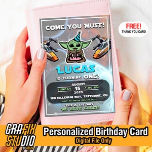 Star Wars Birthday Invitation | Personalized Jedi Party Invite | Baby Yoda Grogu Birthday Card / Mandalorian Theme | Delivered in 48 Hours