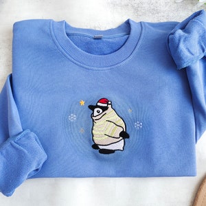 Embroidered Christmas Penguin Sweatshirt, Snowflake Hoodie,Penguin Christmas Sweater, Christmas Crewneck,Penguin Gift image 1