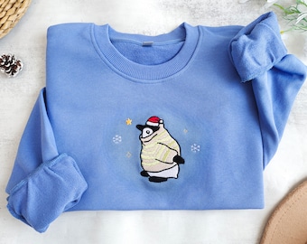 Embroidered Christmas Penguin Sweatshirt,  Snowflake Hoodie,Penguin Christmas Sweater, Christmas Crewneck,Penguin Gift