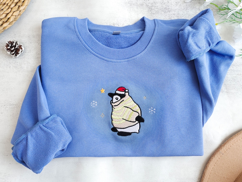 Embroidered Christmas Penguin Sweatshirt, Snowflake Hoodie,Penguin Christmas Sweater, Christmas Crewneck,Penguin Gift image 1