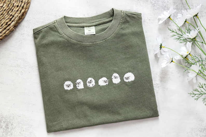 Embroidered Sheep Tshirt,Personalised Cute sheep Unisex Shirt,Oversized tshirts,Gifts for her/he,Animals Lover's Gift image 2