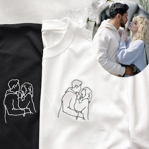 Custom personalized Portrait Embroidered Shirt,Outline Photo Tshirt,Couple Line Art Shirt,Valentines Day Gift Shirt,Mothers Day Shirt