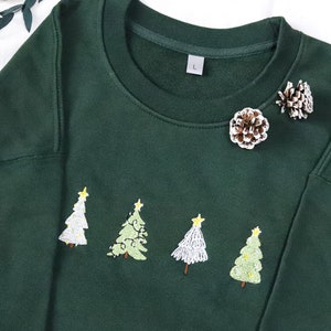 Christmas Tree embroidered sweatshirt,embroidered crewneck ,Green Sweatshirt,vintage sweatshirtChristmas gifts image 3