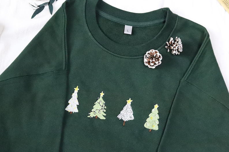 Christmas Tree embroidered sweatshirt,embroidered crewneck ,Green Sweatshirt,vintage sweatshirtChristmas gifts image 3