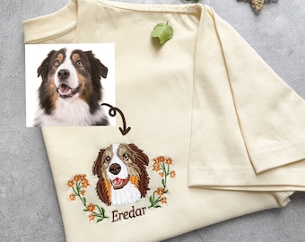 Custom Pet From Your Photo Embroidered Shirt,Personalized Dog Shirt,Custom Pet Portrait Gift,Embroidered Cat T Shirt,Custom Gifts