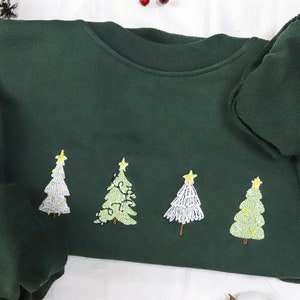 Christmas Tree embroidered sweatshirt,embroidered crewneck ,Green Sweatshirt,vintage sweatshirtChristmas gifts image 2