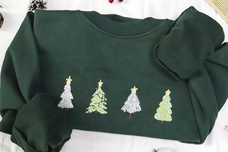 Christmas Tree embroidered sweatshirt,embroidered crewneck ,Green Sweatshirt,vintage sweatshirtChristmas gifts image 2